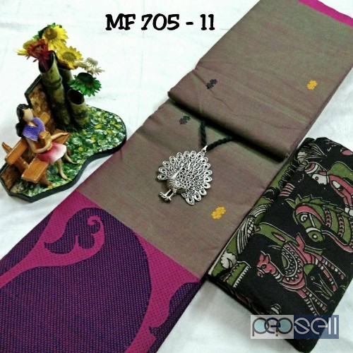 MF705 chettinad cotton sarees with kalamkari blouse non catalog price- rs750 each moq- 15pcs no singles 0 