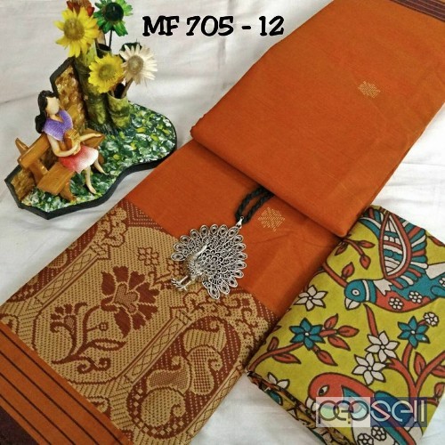 MF705 chettinad cotton sarees with kalamkari blouse non catalog price- rs750 each moq- 15pcs no singles 3 