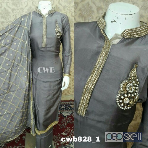 elegant cwb silk embroidered suits with santoon bottom and pure chinnon embroidered dupatta 0 