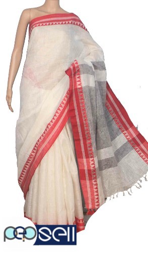 Exclusive Handwoven Saree - pure linen with buti design - Kerala Kochi Ernakulam 1 