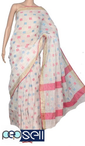 Exclusive Handwoven Saree - pure linen with buti design - Kerala Kochi Ernakulam 2 